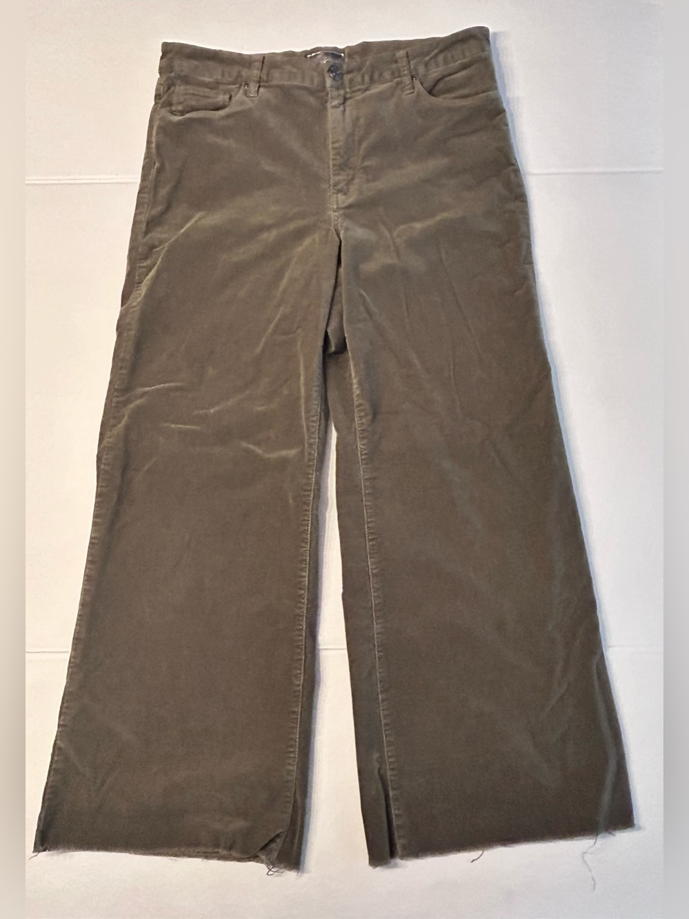 Kut From The Kloth Meg Fab Ab Wide Leg High Rise Corduroy Raw Hem Jeans Green 14
